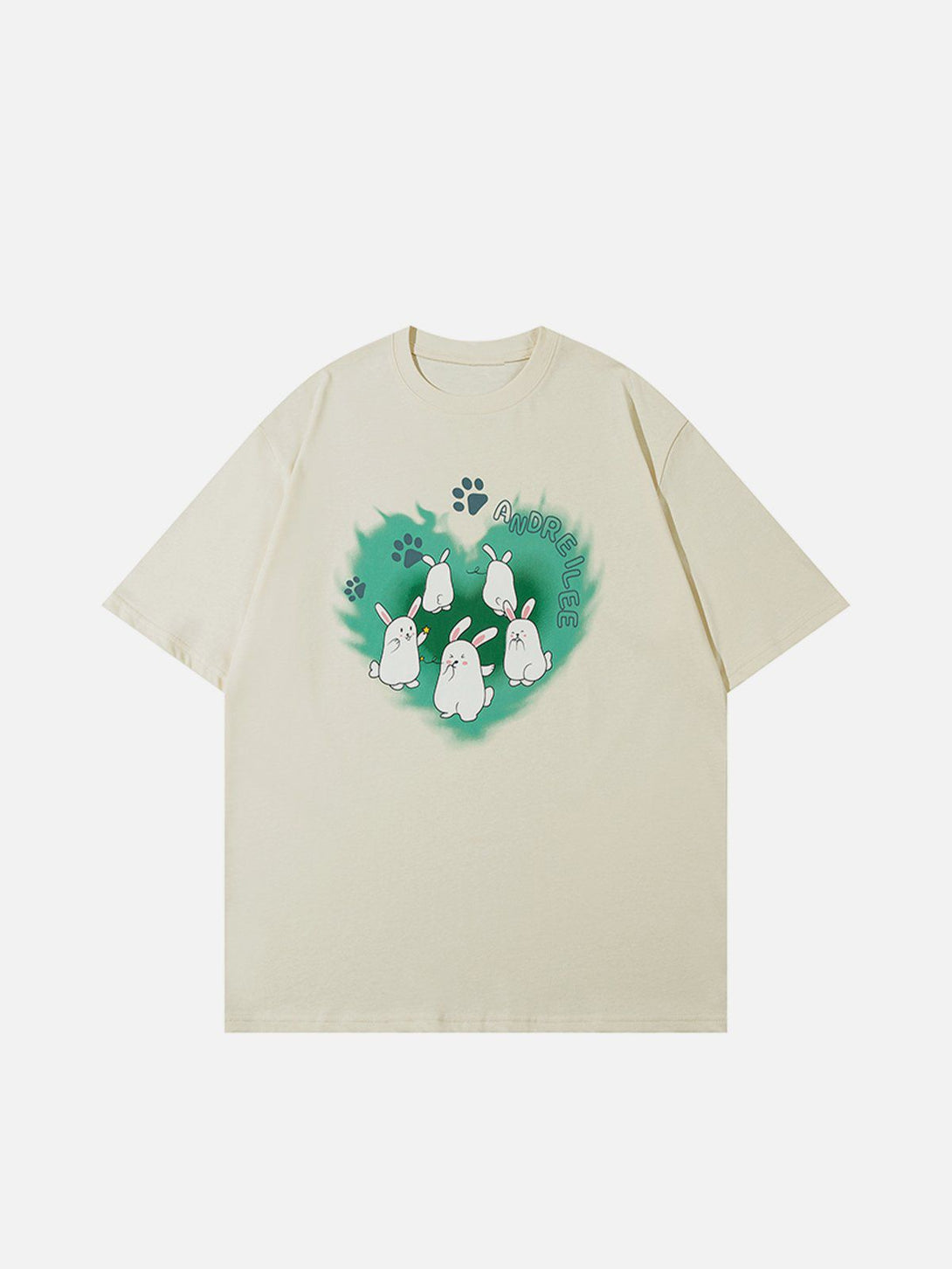 Majesda® - Rabbit Print Heart Elements Tee- Outfit Ideas - Streetwear Fashion - majesda.com