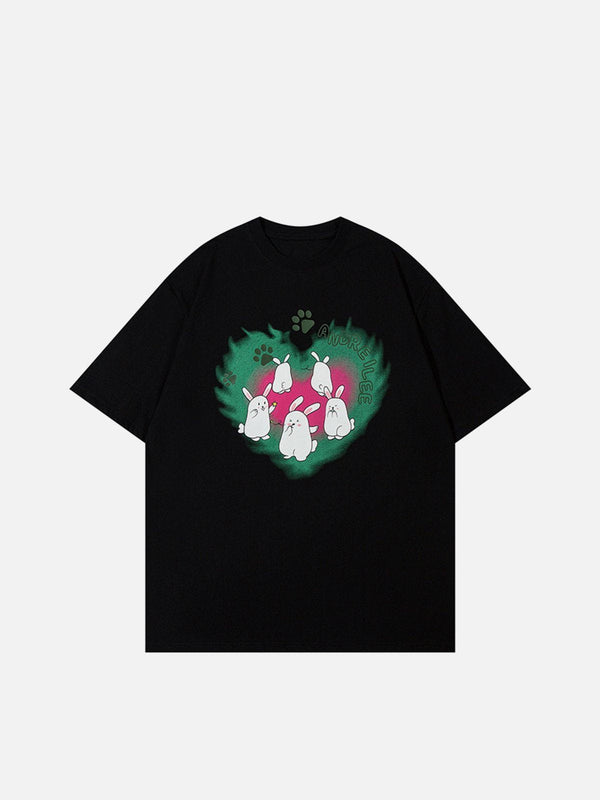 Majesda® - Rabbit Print Heart Elements Tee- Outfit Ideas - Streetwear Fashion - majesda.com