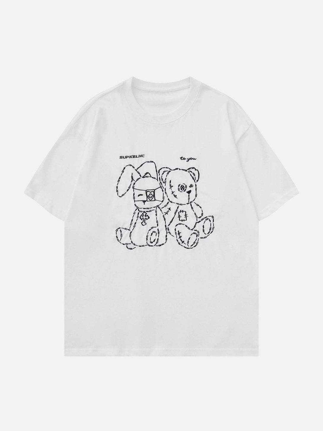 Majesda® - Rabbit and Bear Print Tee- Outfit Ideas - Streetwear Fashion - majesda.com