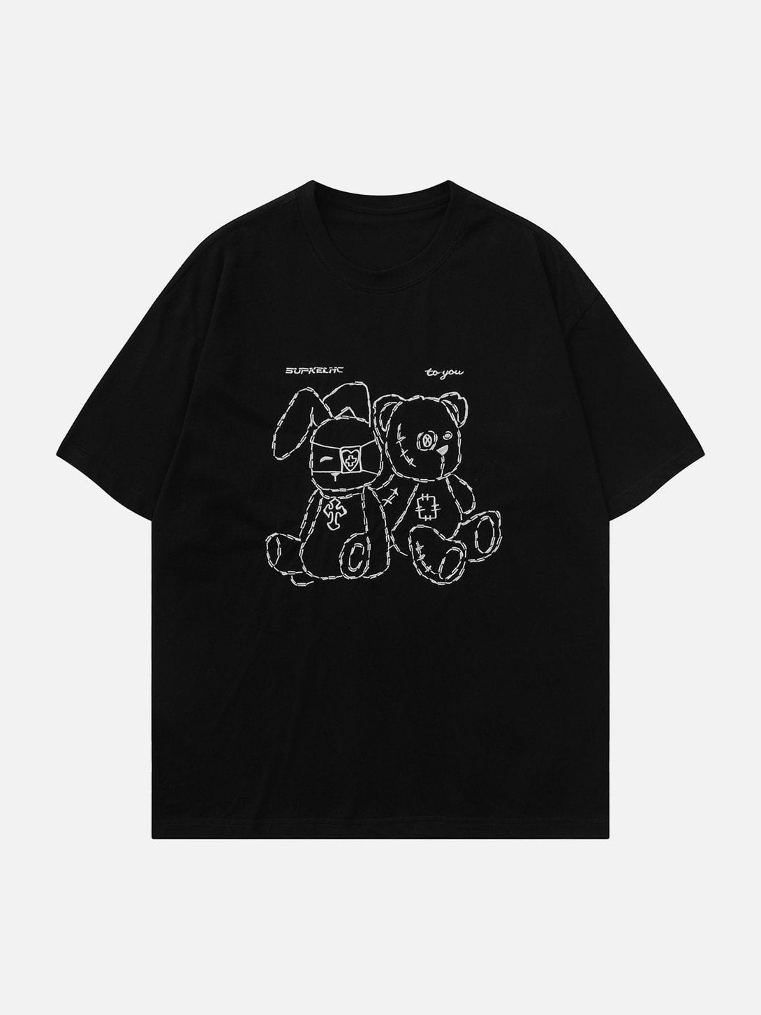 Majesda® - Rabbit and Bear Print Tee- Outfit Ideas - Streetwear Fashion - majesda.com