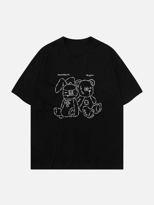 Majesda® - Rabbit and Bear Print Tee- Outfit Ideas - Streetwear Fashion - majesda.com