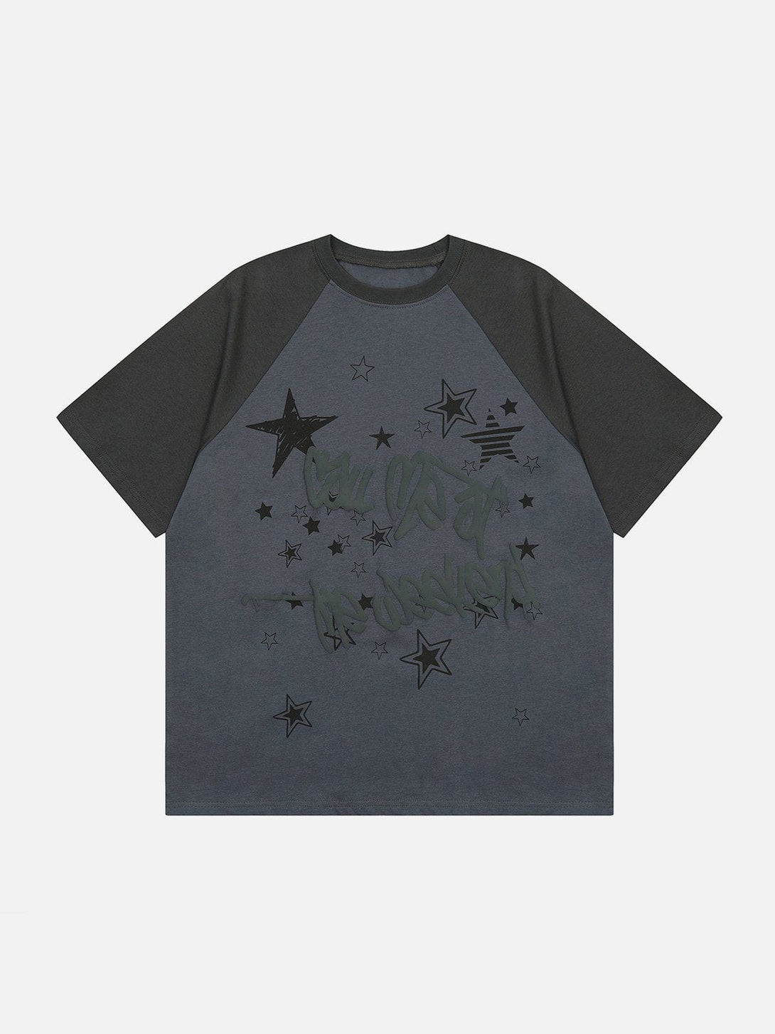 Majesda® - Raglan Stars Graffiti Print Tee- Outfit Ideas - Streetwear Fashion - majesda.com