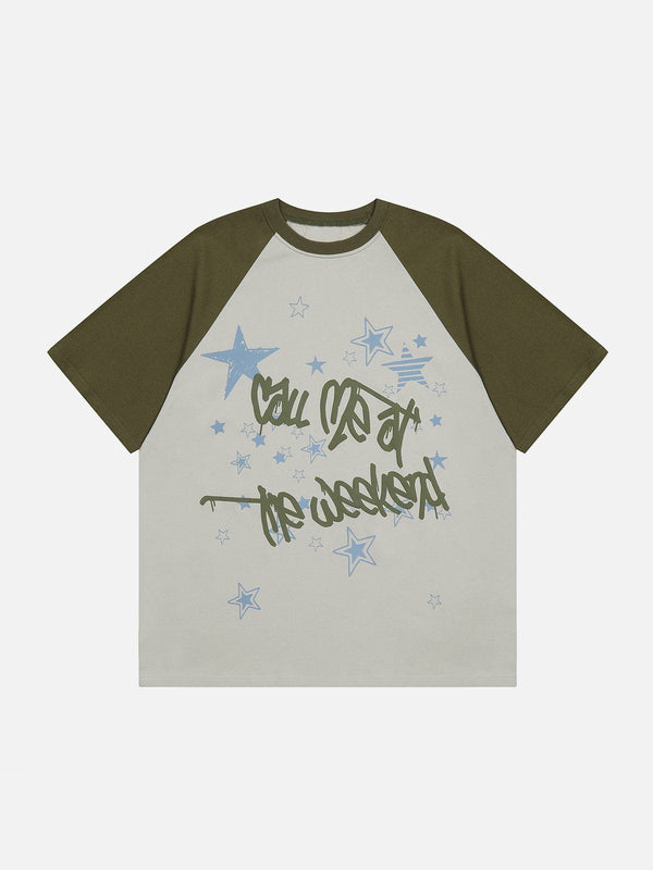 Majesda® - Raglan Stars Graffiti Print Tee- Outfit Ideas - Streetwear Fashion - majesda.com