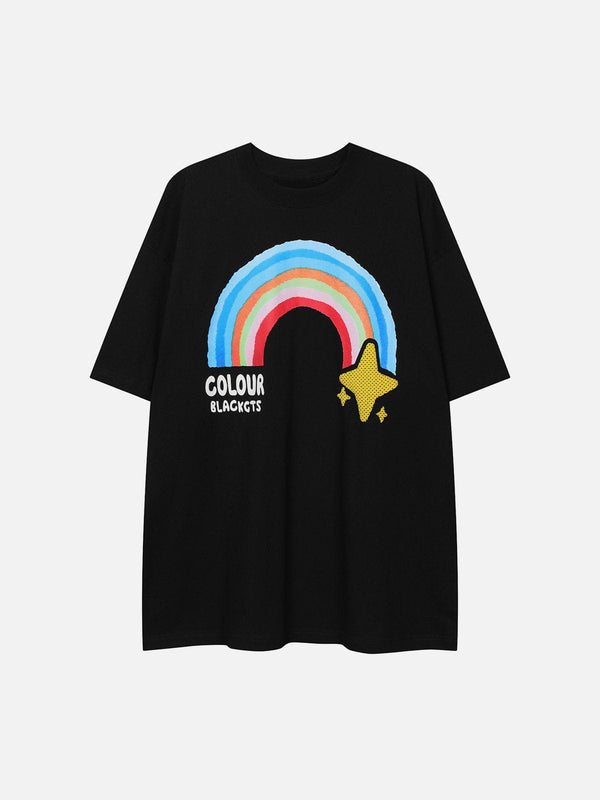 Majesda® - Rainbow Print Tee- Outfit Ideas - Streetwear Fashion - majesda.com