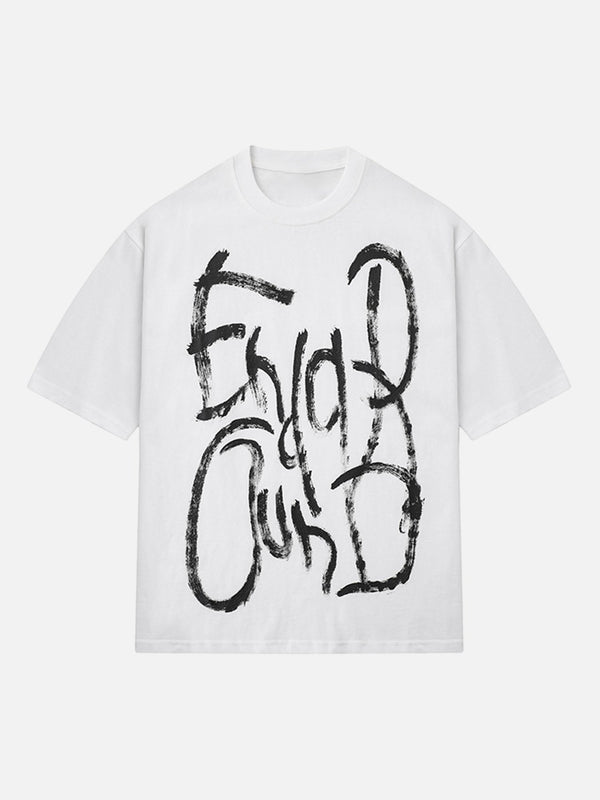 Majesda® - Retro High Street Painted Letter Print T-shirt- Outfit Ideas - Streetwear Fashion - majesda.com