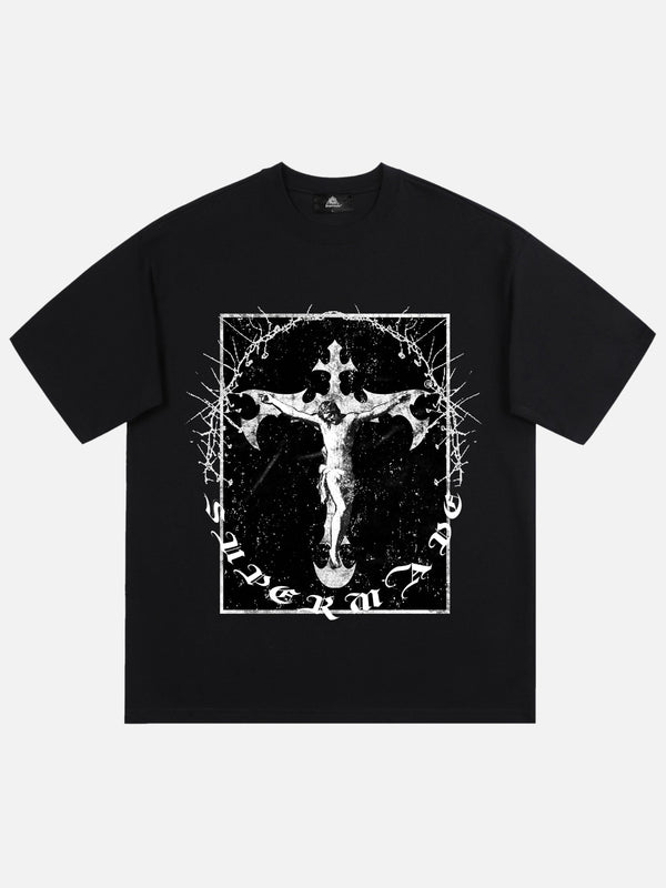 Majesda® - Retro Street Jesus Cross Print T-Shirt- Outfit Ideas - Streetwear Fashion - majesda.com