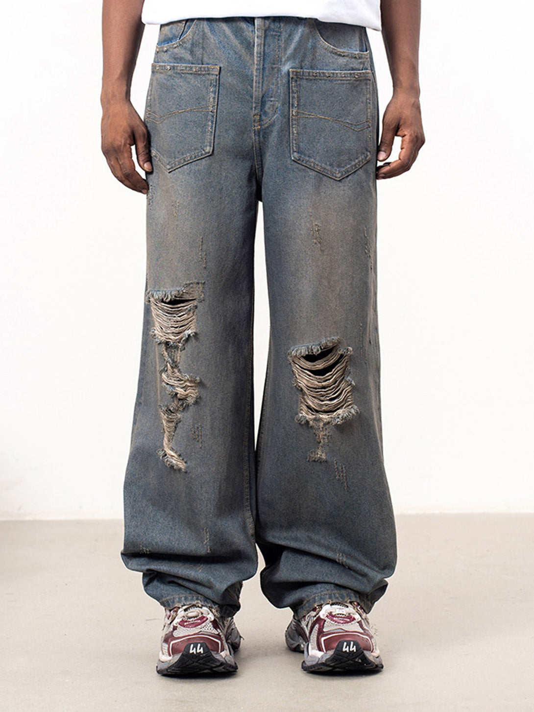 Majesda® - Reverse Pocket Mud Dyed Knife Cut Jeans- Outfit Ideas - Streetwear Fashion - majesda.com