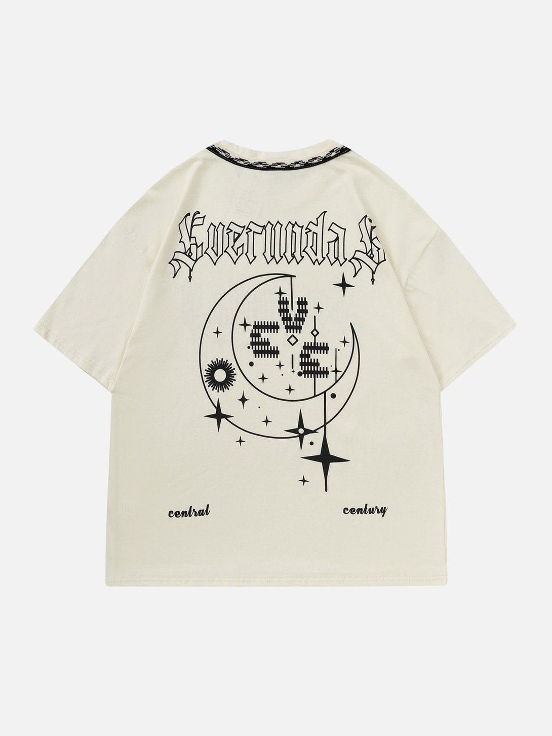 Majesda® - Ribbon Embellishment Star Moon Print Tee- Outfit Ideas - Streetwear Fashion - majesda.com