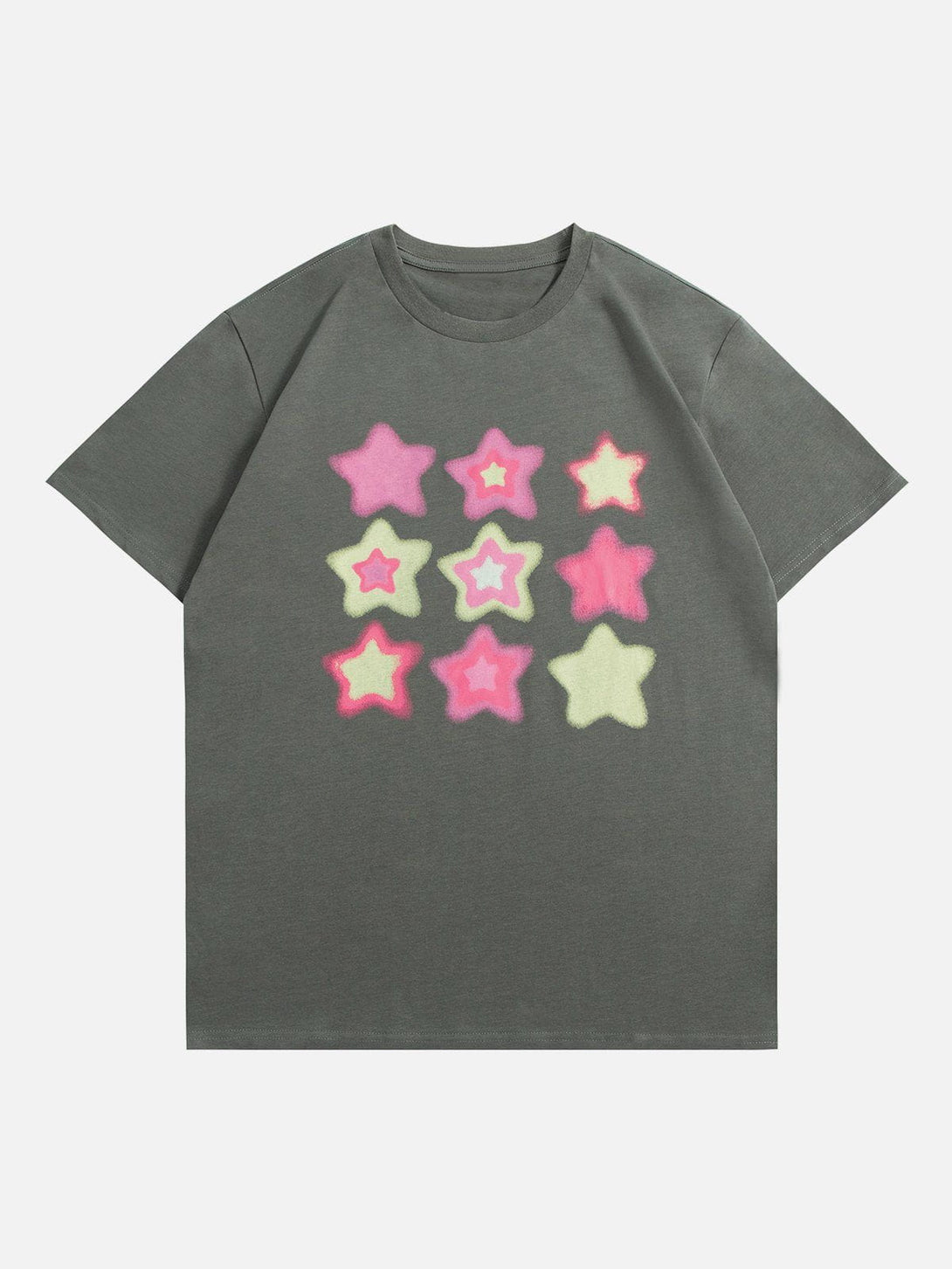 Majesda® - Simple Fuzzy Star Print Tee- Outfit Ideas - Streetwear Fashion - majesda.com