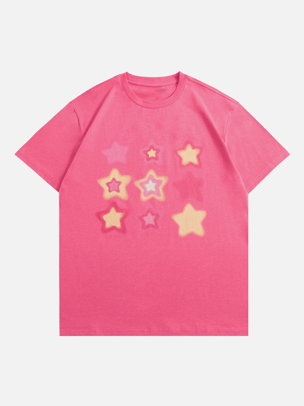 Majesda® - Simple Fuzzy Star Print Tee- Outfit Ideas - Streetwear Fashion - majesda.com