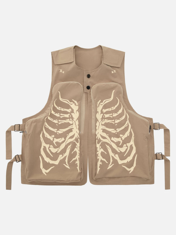 Majesda® - Skeleton Print Padded Cargo Vest -1201- Outfit Ideas - Streetwear Fashion - majesda.com