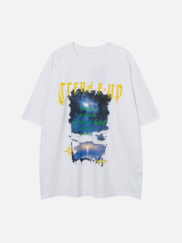 Majesda® - Sky Letter Print Tee- Outfit Ideas - Streetwear Fashion - majesda.com