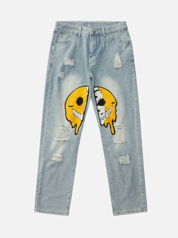 Majesda® - Smiley Face Embroidered Jeans- Outfit Ideas - Streetwear Fashion - majesda.com