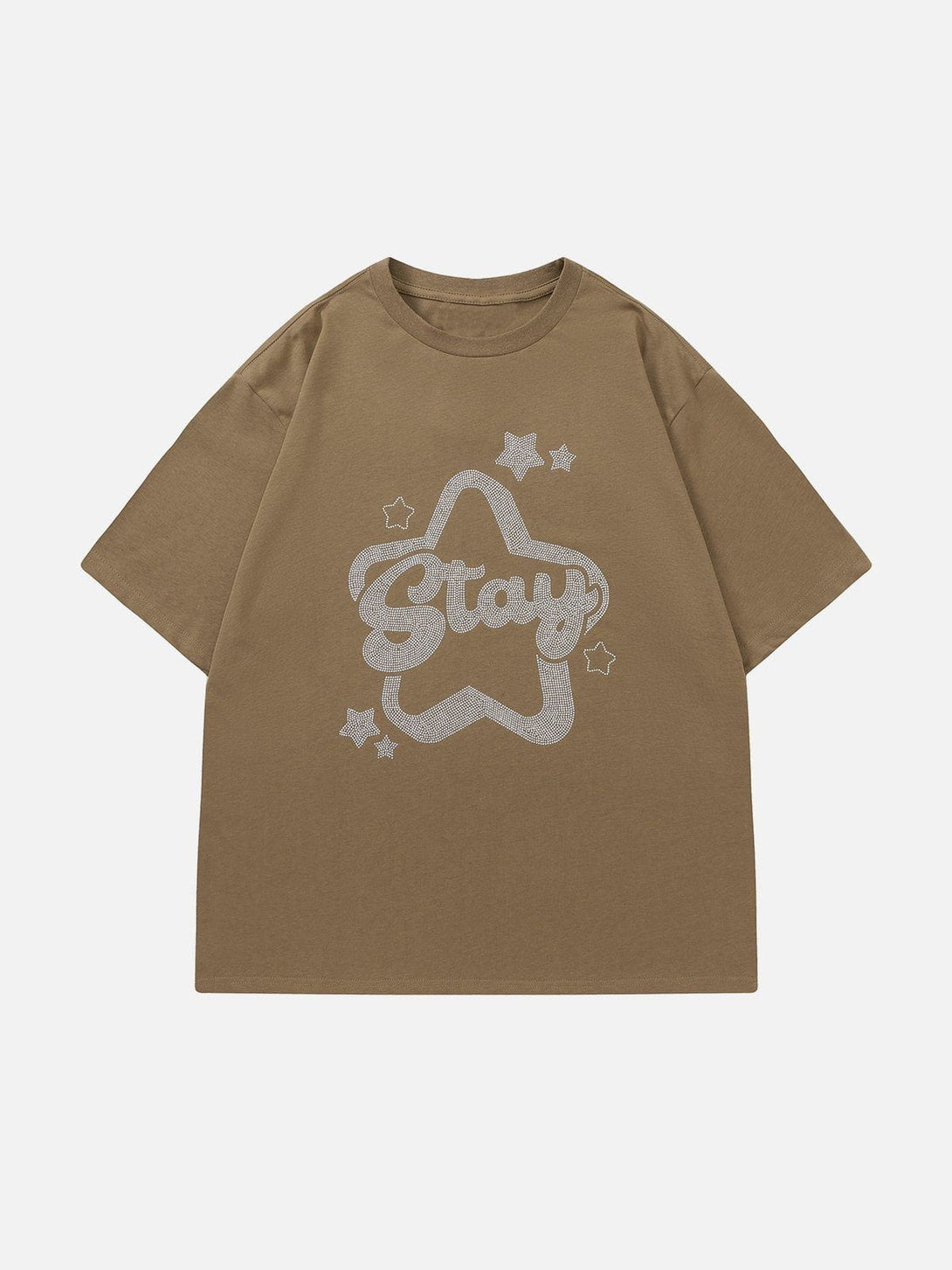 Majesda® - Solid Color Star Print Tee- Outfit Ideas - Streetwear Fashion - majesda.com