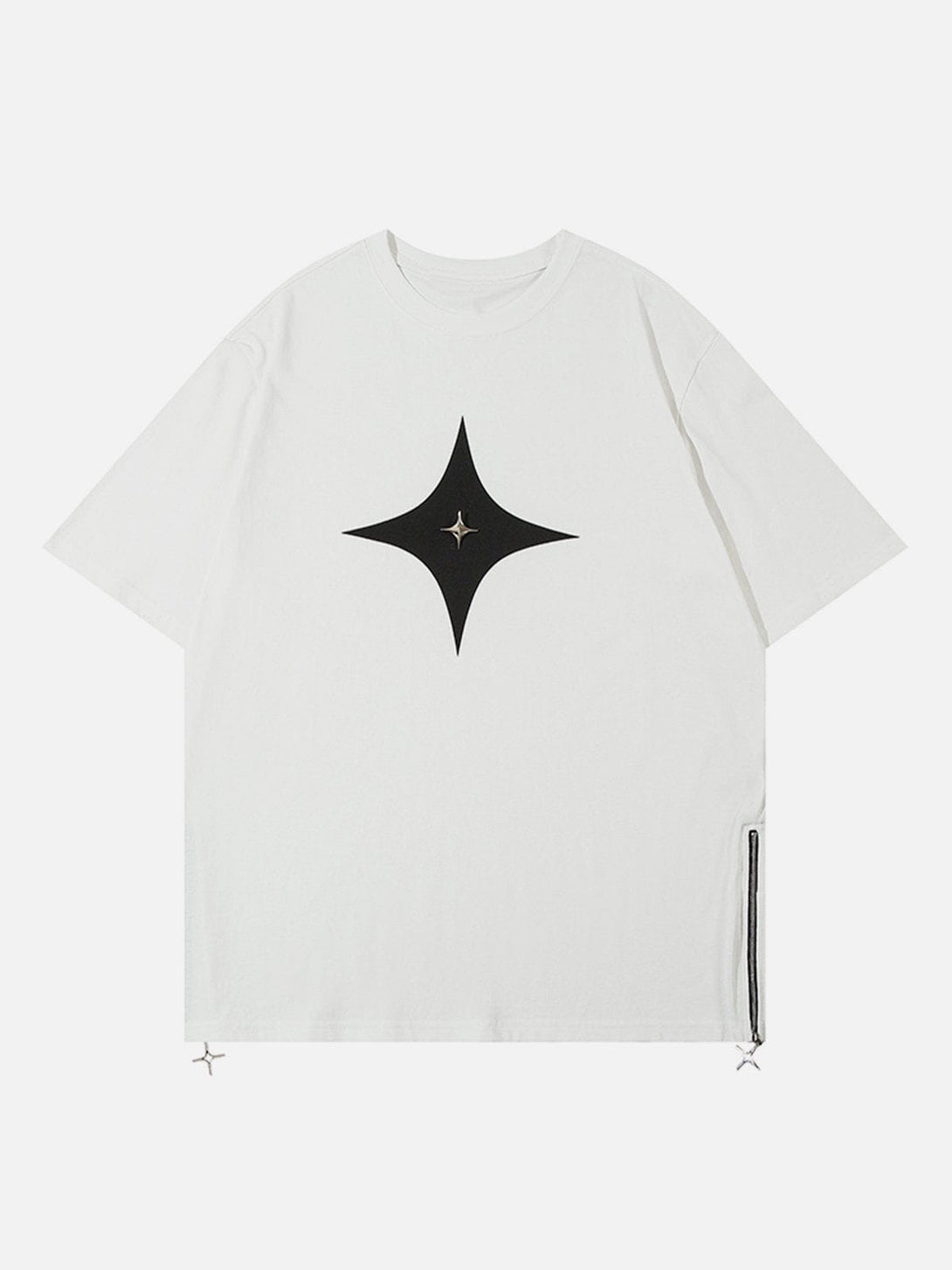 Majesda® - Solid Color Zipper Star Tee- Outfit Ideas - Streetwear Fashion - majesda.com