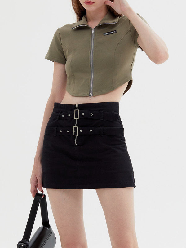 Majesda® - Solid Zip Up Cropped Tee- Outfit Ideas - Streetwear Fashion - majesda.com