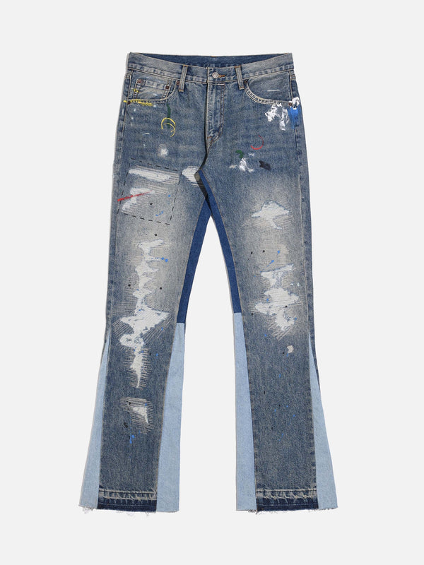 Majesda® - Splashing Ink Patchwork Jeans- Outfit Ideas - Streetwear Fashion - majesda.com