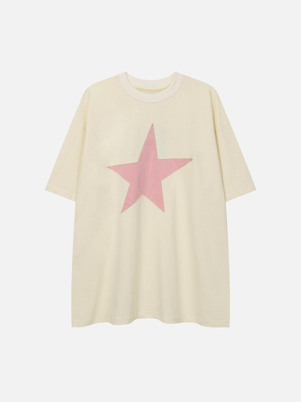 Majesda® - Star Applique Graphic Tee- Outfit Ideas - Streetwear Fashion - majesda.com