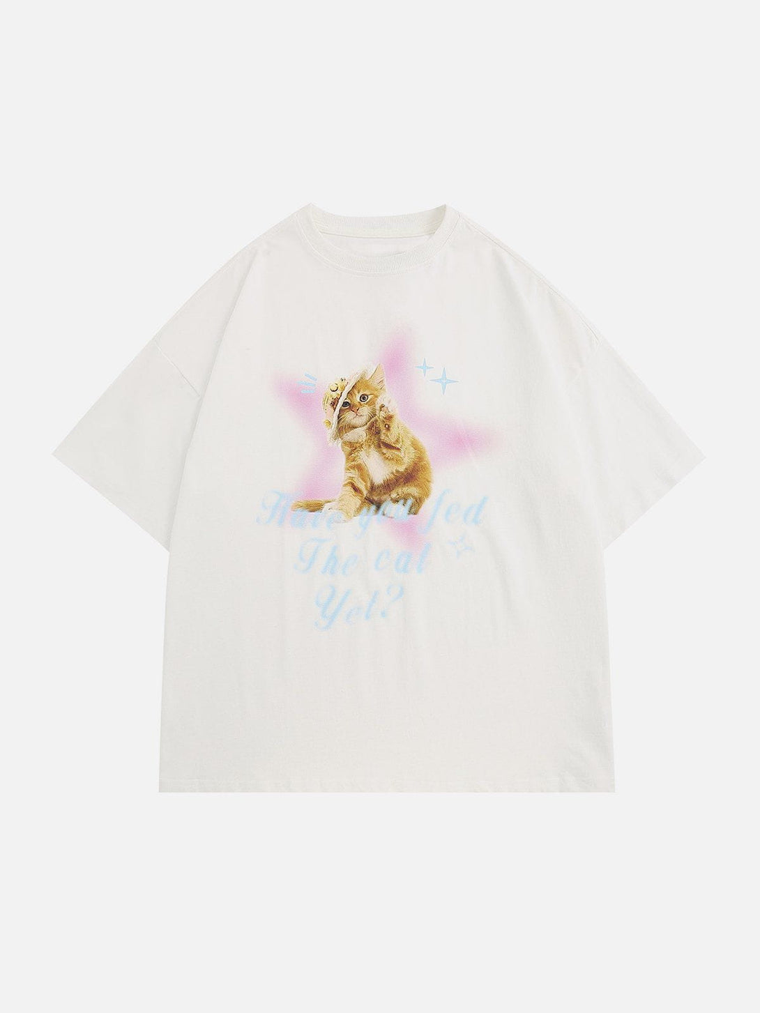 Majesda® - Star Cat Print Tee- Outfit Ideas - Streetwear Fashion - majesda.com