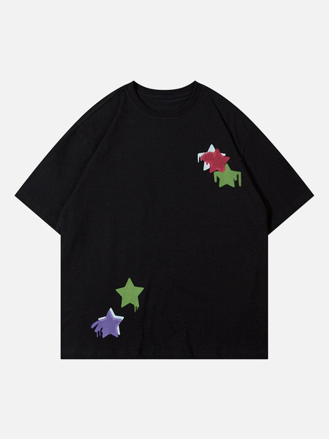 Majesda® - Star Flocked Embroidered Tee- Outfit Ideas - Streetwear Fashion - majesda.com