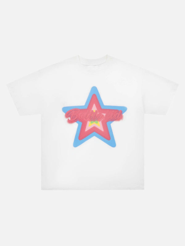 Majesda® - Star Letter Foam Print T-shirt - 1781- Outfit Ideas - Streetwear Fashion - majesda.com