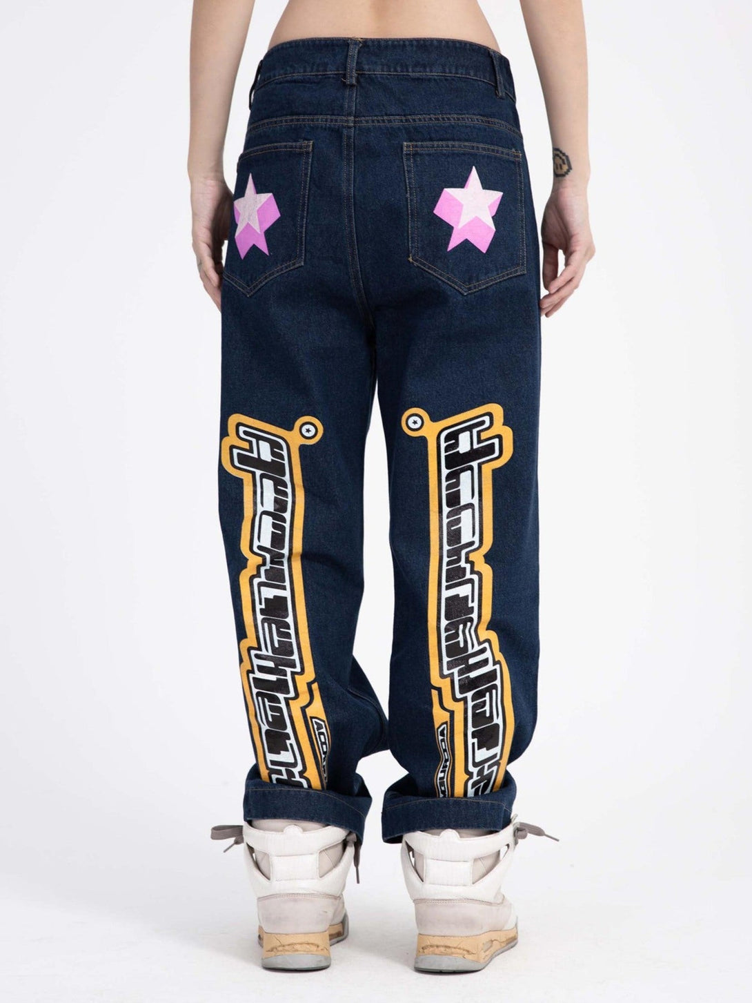 Majesda® - Star Letter Print Jeans - 1594- Outfit Ideas - Streetwear Fashion - majesda.com