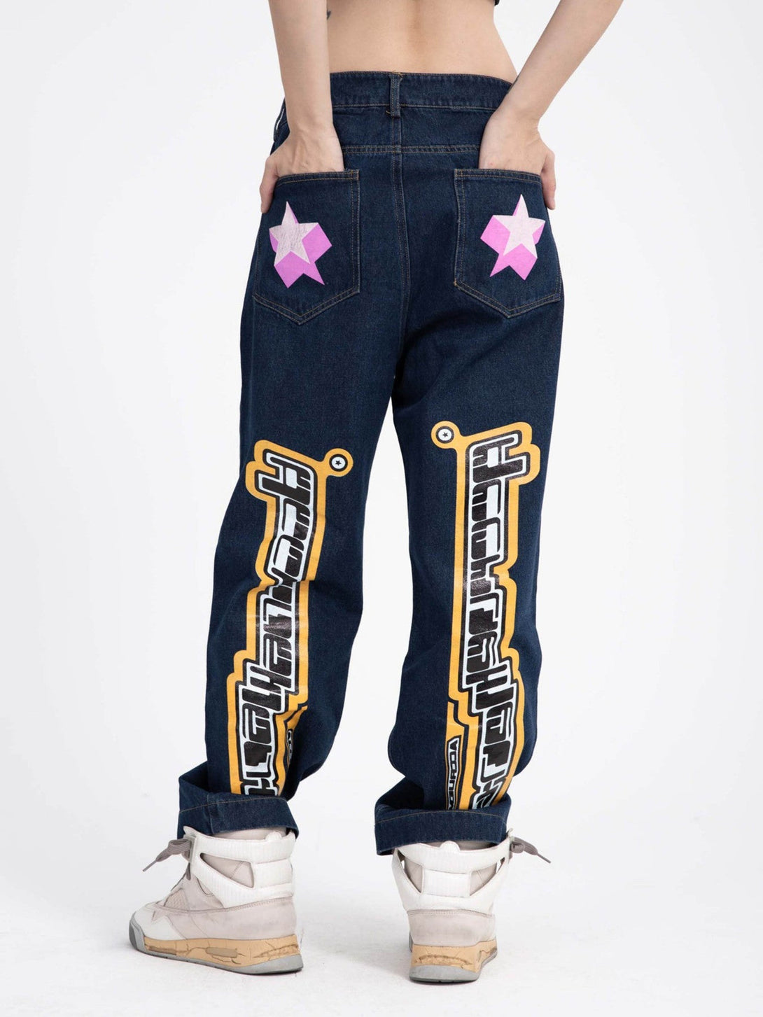 Majesda® - Star Letter Print Jeans - 1594- Outfit Ideas - Streetwear Fashion - majesda.com