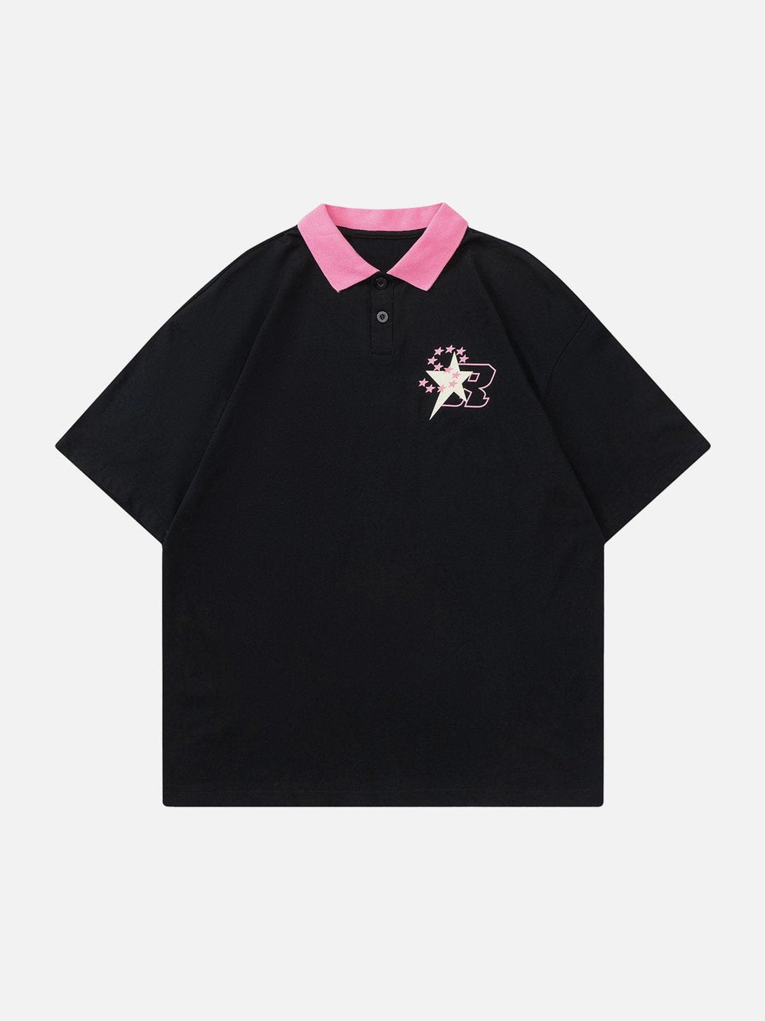 Majesda® - Star Letter Print Polo Collar Tee- Outfit Ideas - Streetwear Fashion - majesda.com