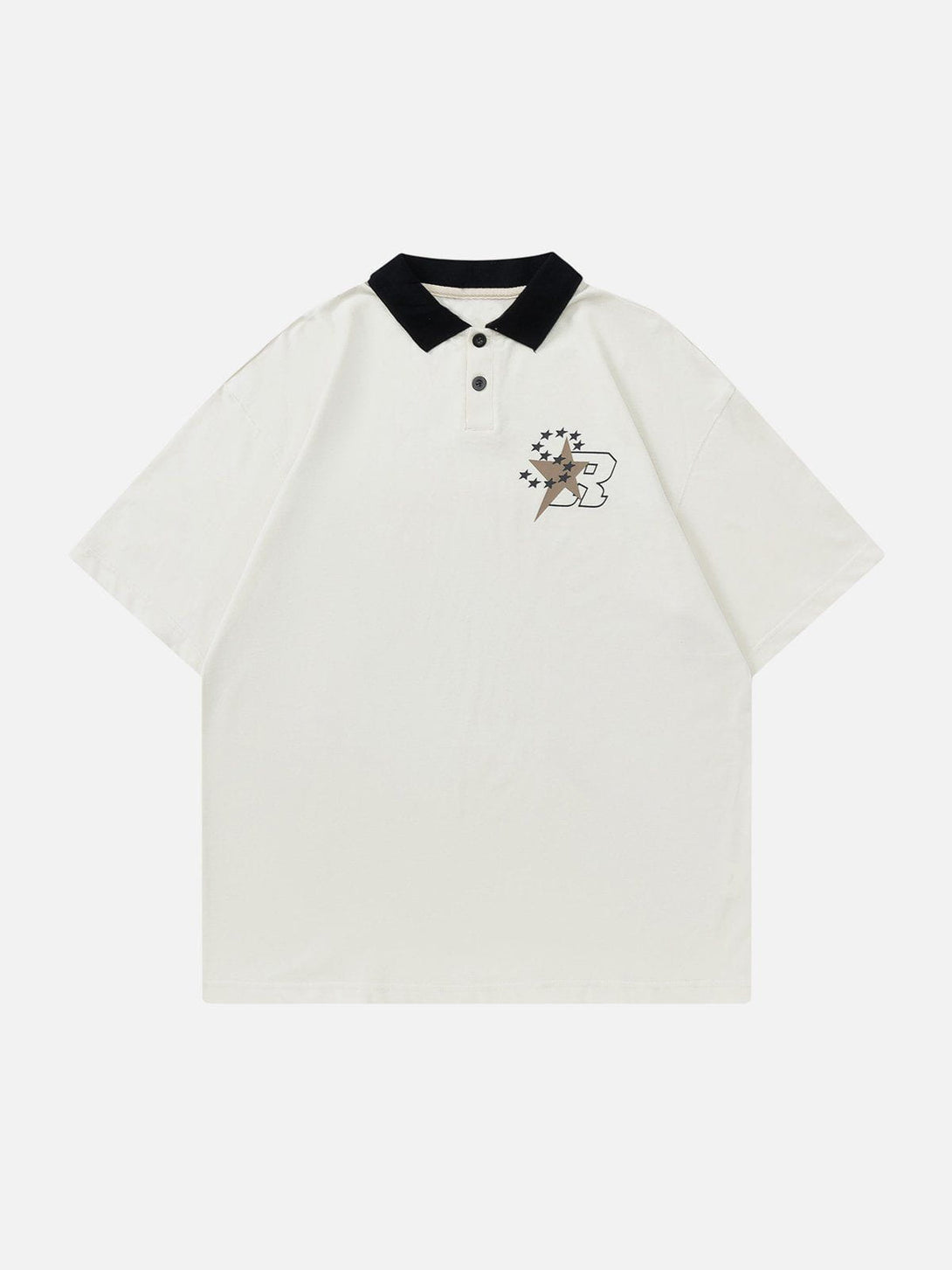 Majesda® - Star Letter Print Polo Collar Tee- Outfit Ideas - Streetwear Fashion - majesda.com