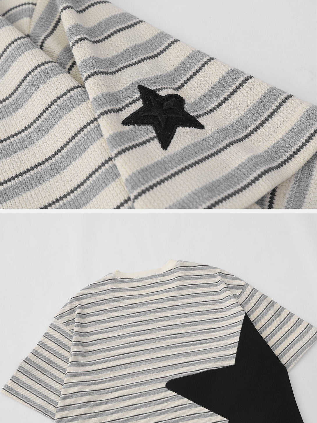 Majesda® - Star Patchwork Stripe Tee- Outfit Ideas - Streetwear Fashion - majesda.com