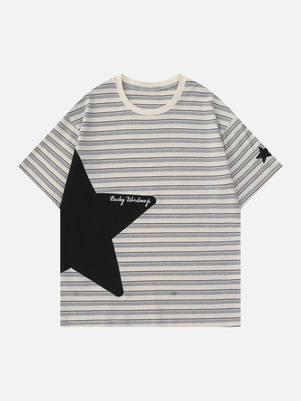 Majesda® - Star Patchwork Stripe Tee- Outfit Ideas - Streetwear Fashion - majesda.com