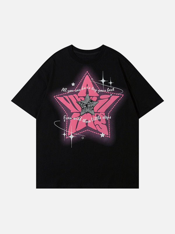 Majesda® - Star Print Butterfly Shadow Tee- Outfit Ideas - Streetwear Fashion - majesda.com