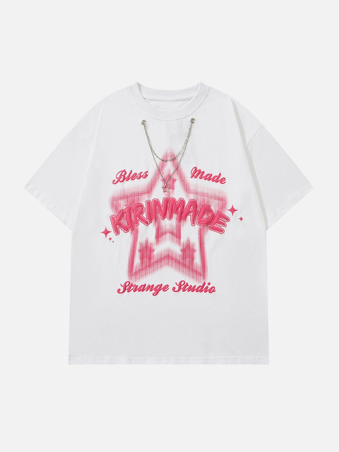 Majesda® - Star Print Chain Decoration Tee- Outfit Ideas - Streetwear Fashion - majesda.com