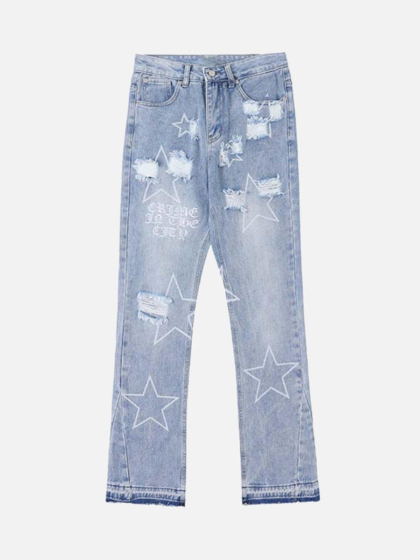Majesda® - Star Print Ripped Jeans - 1741- Outfit Ideas - Streetwear Fashion - majesda.com