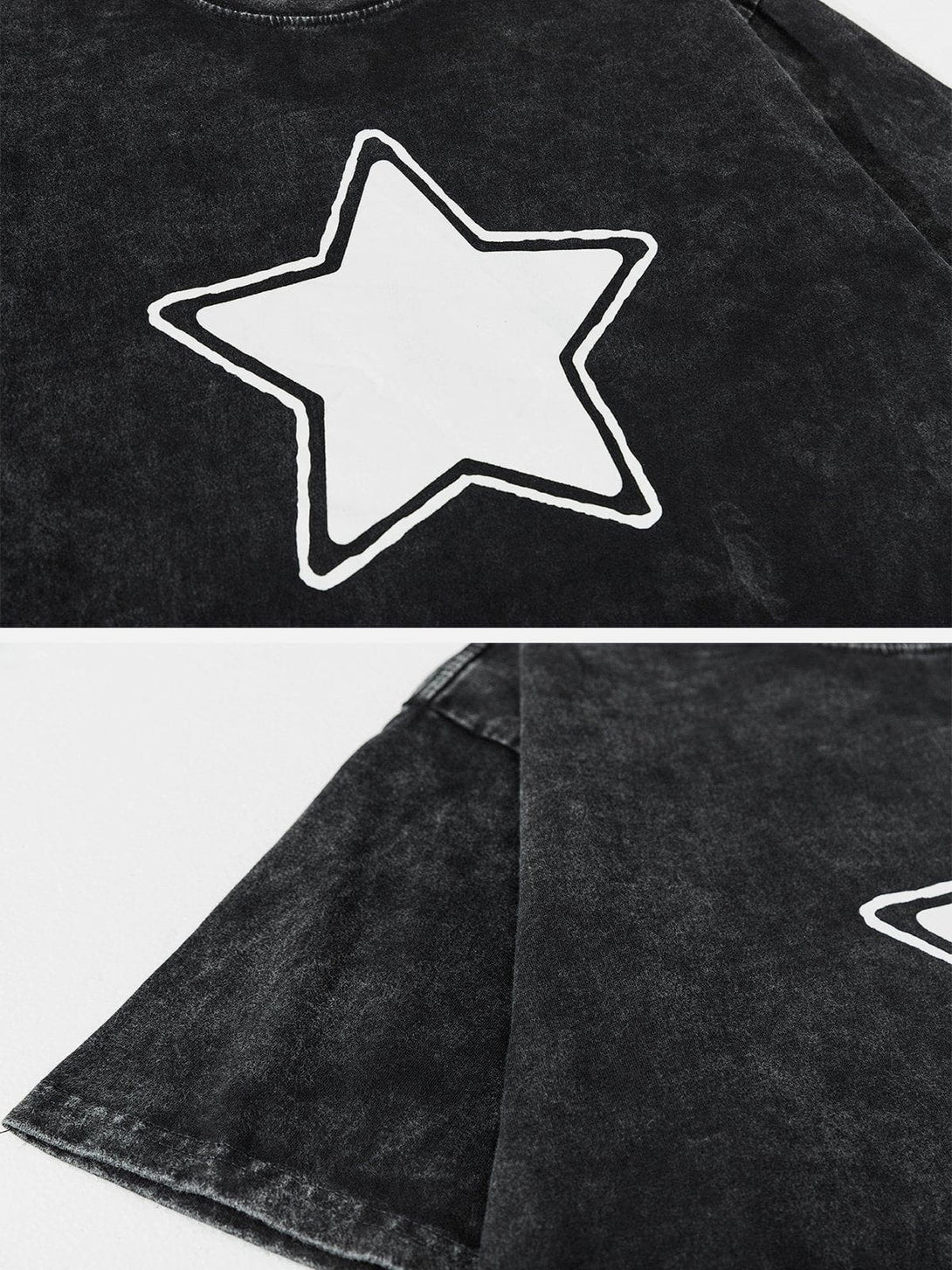 Majesda® - Star Print Washed Tee- Outfit Ideas - Streetwear Fashion - majesda.com