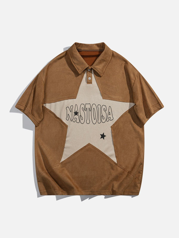 Majesda® - Star Suede Polo Tee- Outfit Ideas - Streetwear Fashion - majesda.com