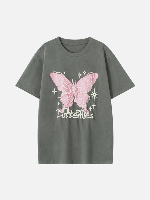 Majesda® - Stereoscopic Butterfly Print Tee- Outfit Ideas - Streetwear Fashion - majesda.com