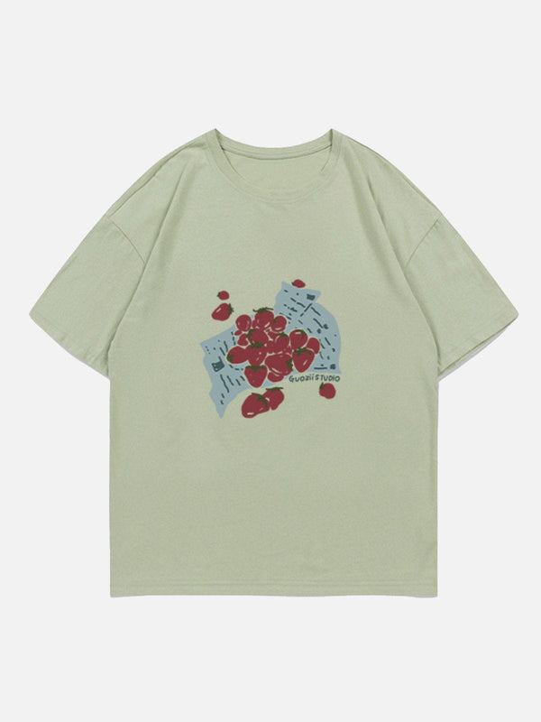 Majesda® - Strawberries Print Tee- Outfit Ideas - Streetwear Fashion - majesda.com