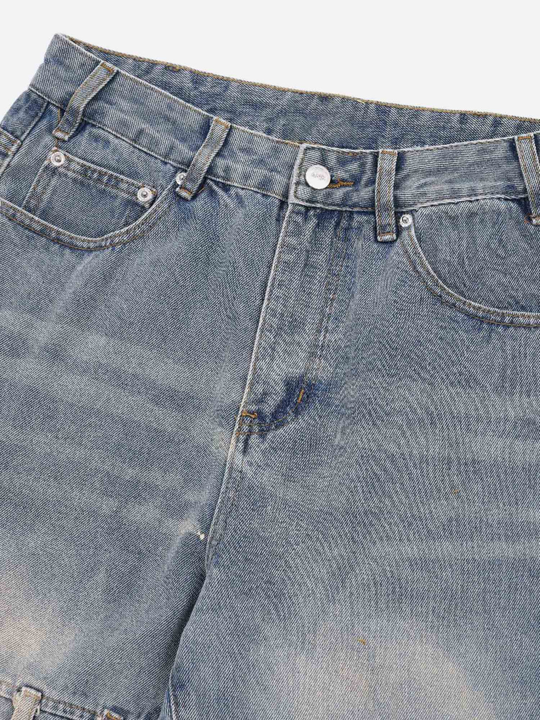 Majesda® - Street Fashion Creative Trouser Loop Design Washed Jeans- Outfit Ideas - Streetwear Fashion - majesda.com