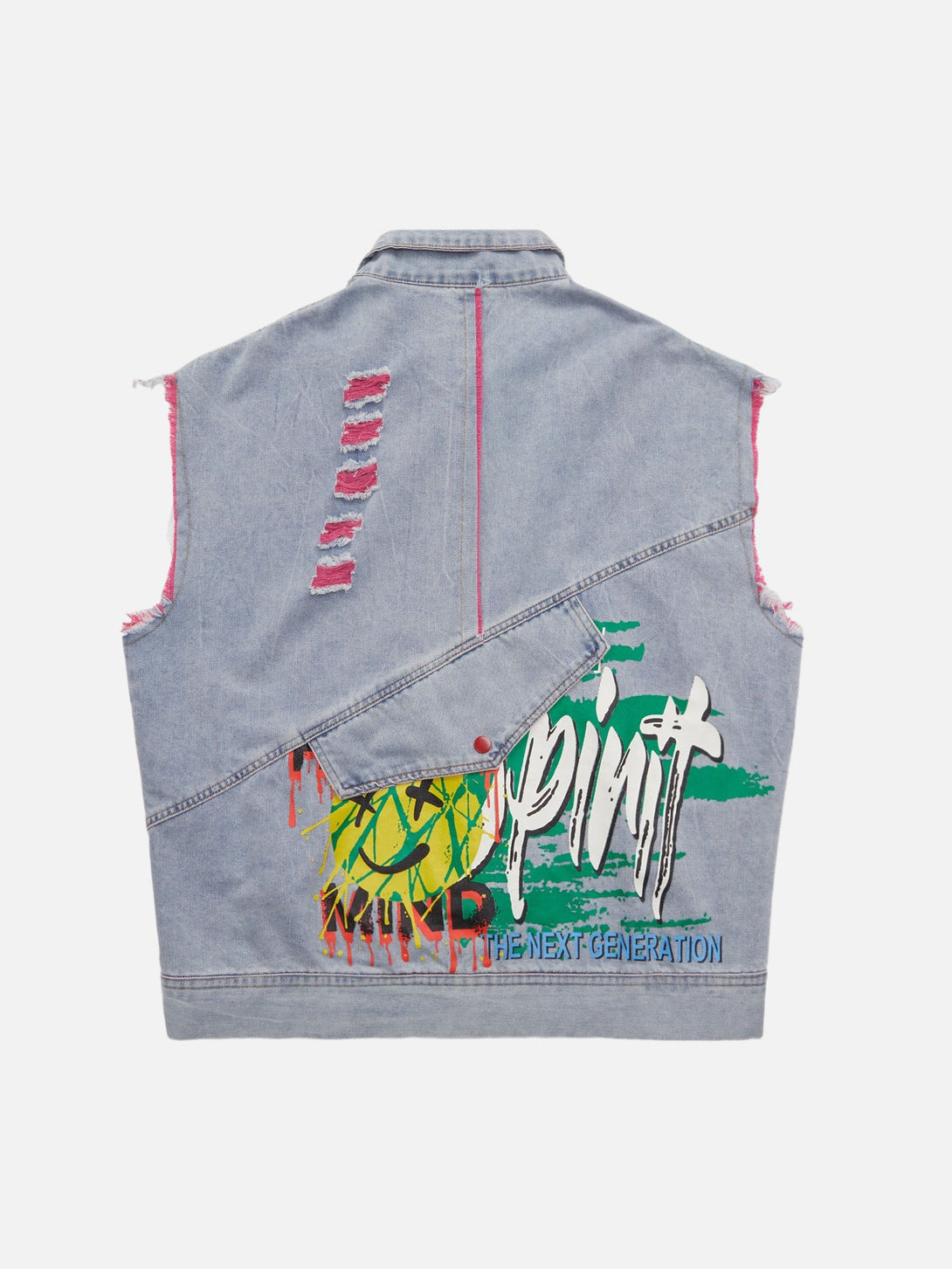 Majesda® - Street Hip-hop Ripped Graffiti Printed Denim Vest- Outfit Ideas - Streetwear Fashion - majesda.com