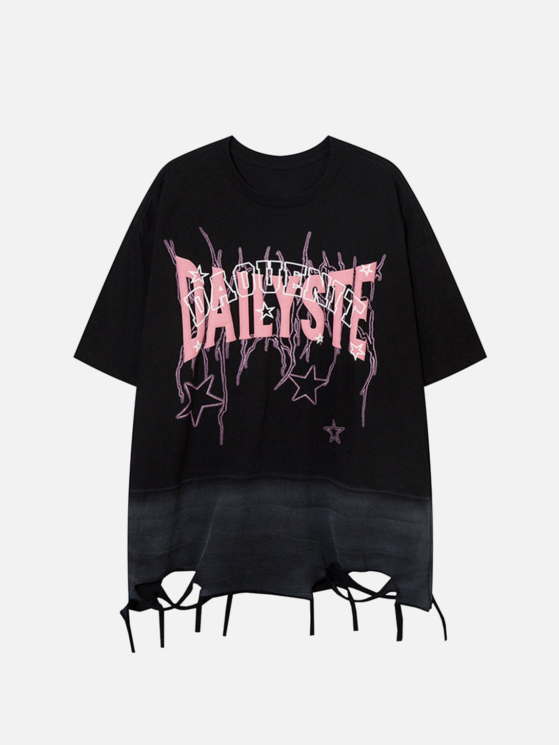 Majesda® - Street Hip-hop Washed Cut Letter Star T-shirt- Outfit Ideas - Streetwear Fashion - majesda.com