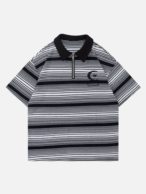 Majesda® - Stripe Embroidery Polo Tee- Outfit Ideas - Streetwear Fashion - majesda.com