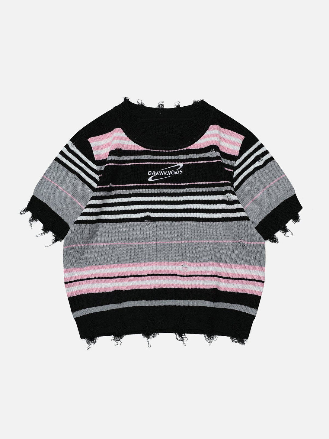 Majesda® - Striped Raw Edge Knit Tee- Outfit Ideas - Streetwear Fashion - majesda.com