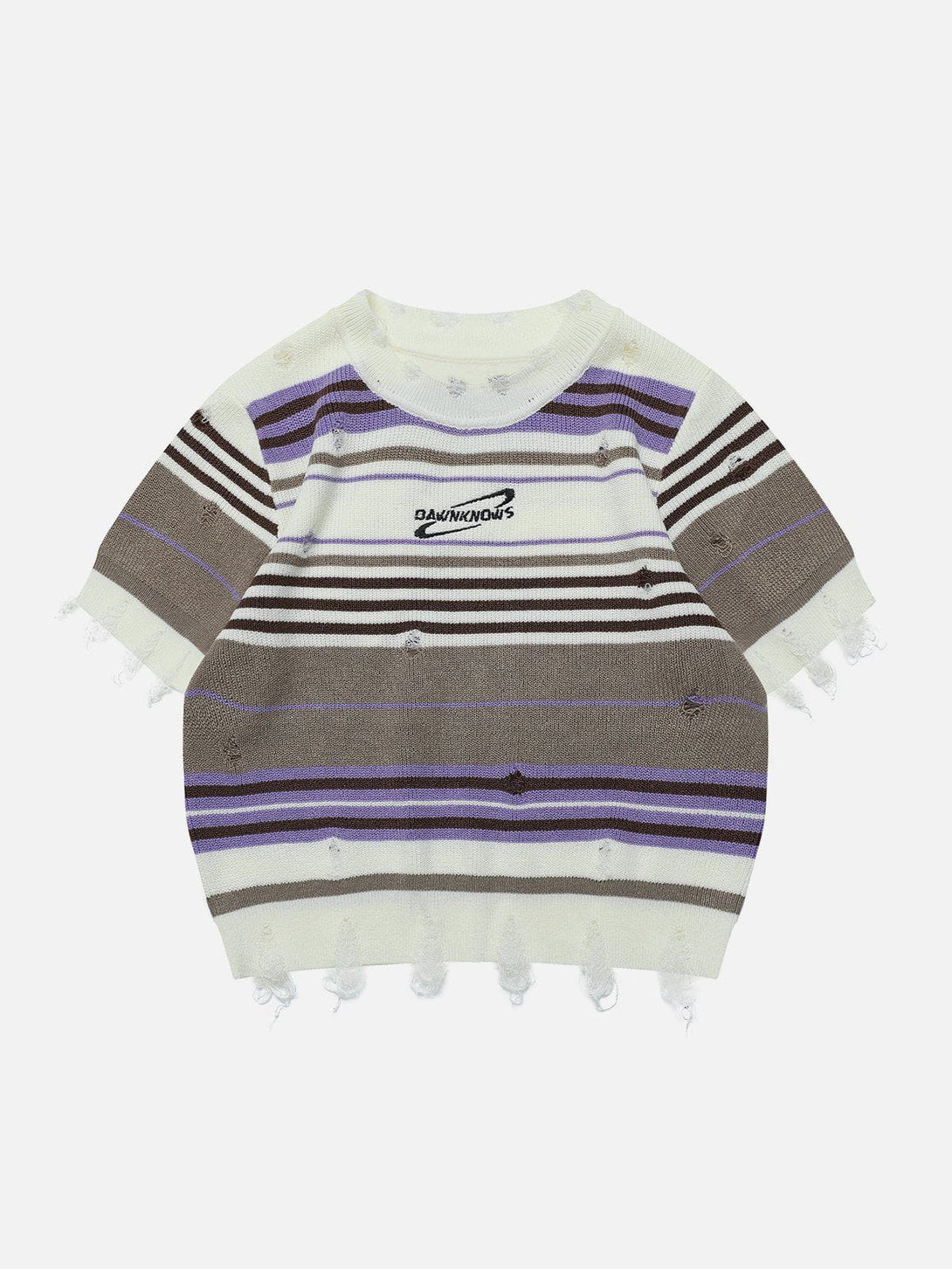 Majesda® - Striped Raw Edge Knit Tee- Outfit Ideas - Streetwear Fashion - majesda.com