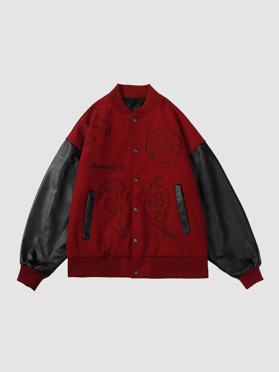 Majesda® - Symbol Embroidery PU Leather Racing Jacket -1133- Outfit Ideas - Streetwear Fashion - majesda.com