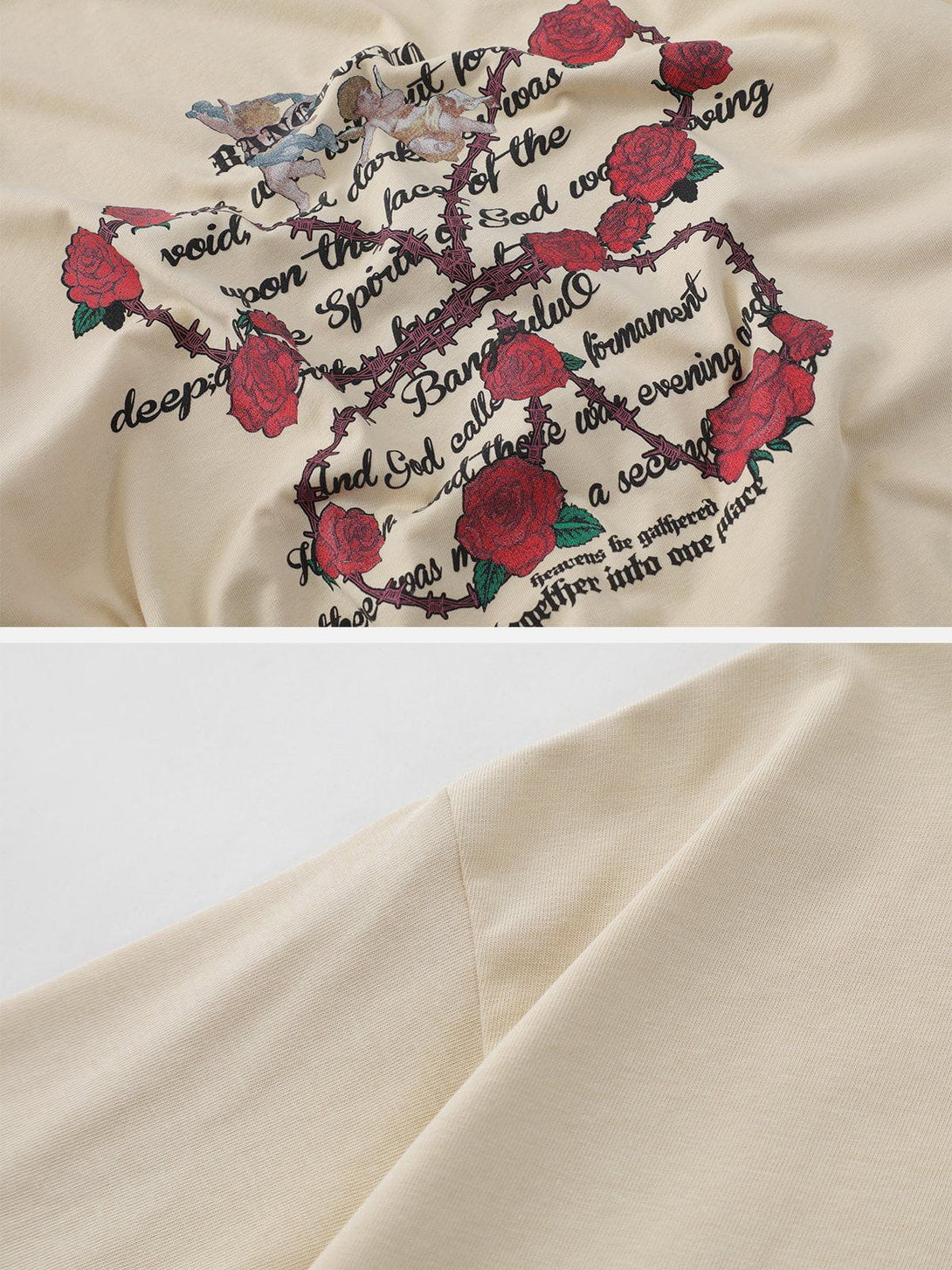 Majesda® - Thorn Rose Letter Print Tee- Outfit Ideas - Streetwear Fashion - majesda.com