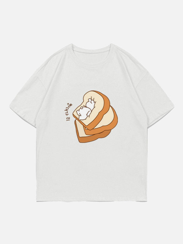 Majesda® - Toast Rabbit Print Tee- Outfit Ideas - Streetwear Fashion - majesda.com