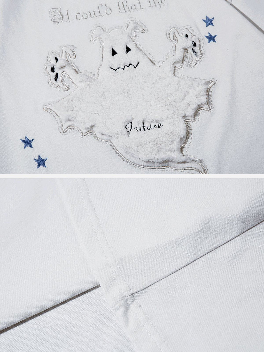 Majesda® - Towel Embroidery Ghost Print Tee- Outfit Ideas - Streetwear Fashion - majesda.com