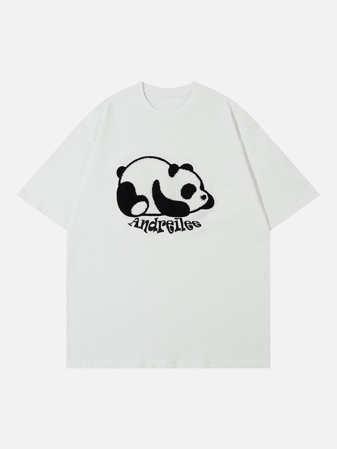 Majesda® - Towel Embroidery Panda Print Tee- Outfit Ideas - Streetwear Fashion - majesda.com