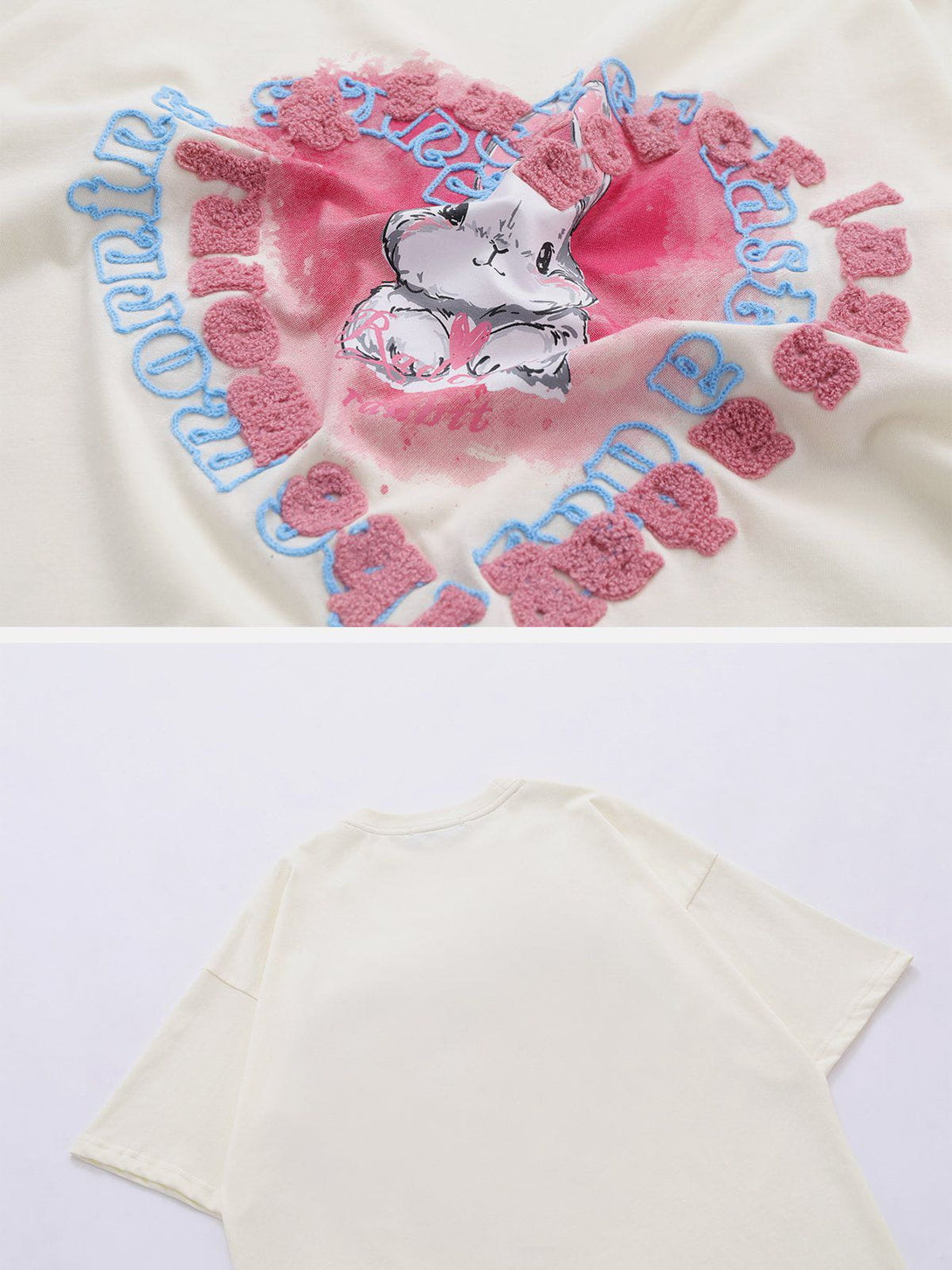 Majesda® - Towel Embroidery Rabbit Heart Element Tee- Outfit Ideas - Streetwear Fashion - majesda.com